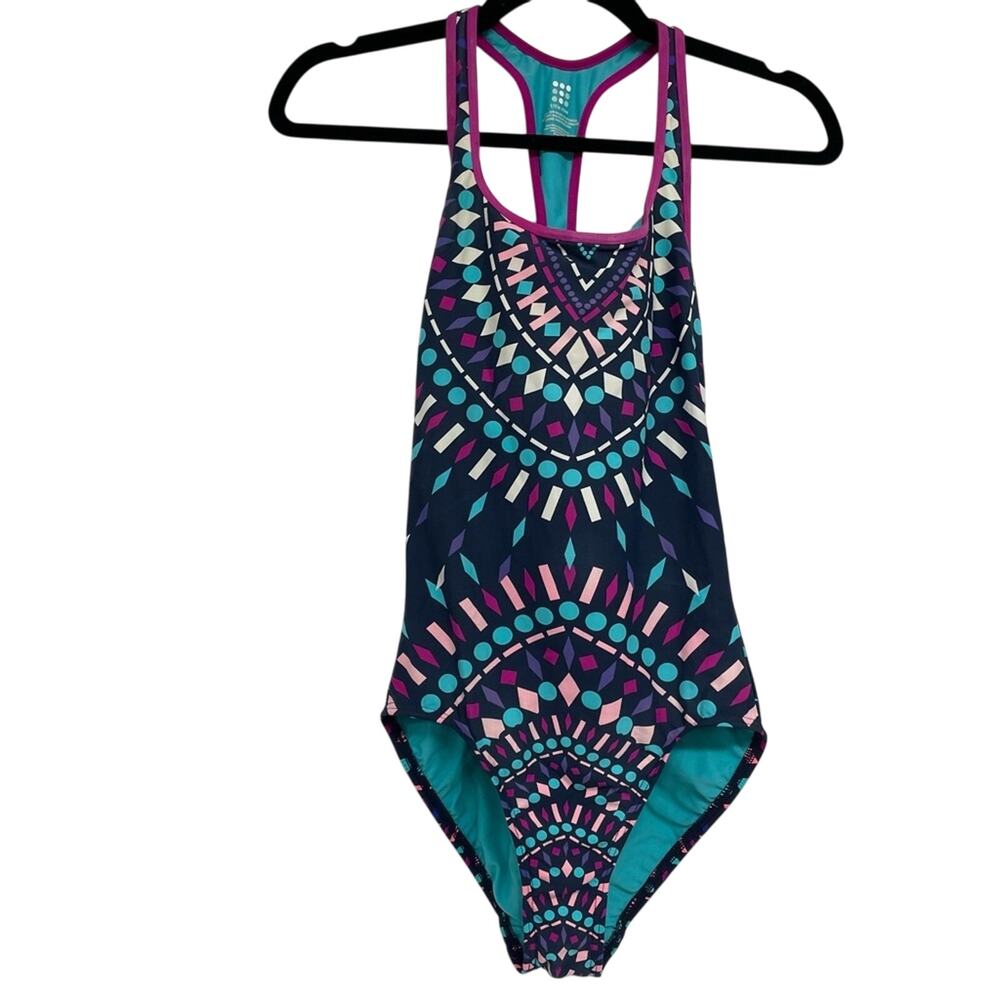 Title Nine Multicolor Printed One Piece Open Back Swimsuit Womens XS Colorful